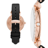 Buy Shop Emporio Armani Gianni T-Bar Mother of Pearl Dial Black Leather Strap Watch For Women - AR11295 USA Online