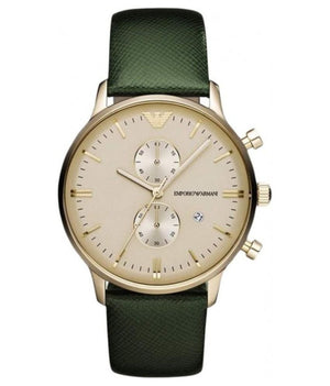 Buy Shop Emporio Armani Chronograph Champagne Dial Green Leather Strap Watch For Men - AR1722 USA Online