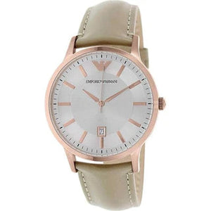 Buy Shop Emporio Armani Classic Quartz Silver Dial Beige Leather Strap Watch For Men - AR2464 USA Online