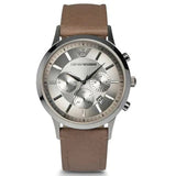 Buy Shop Emporio Armani Classic Chronograph Silver Dial Brown Leather Strap Watch For Men - AR2471 USA Online