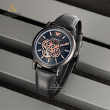 Buy Shop Emporio Armani Luigi Automatic Skeleton Black Dial Black Leather Strap Watch For Men - AR60012 USA Online