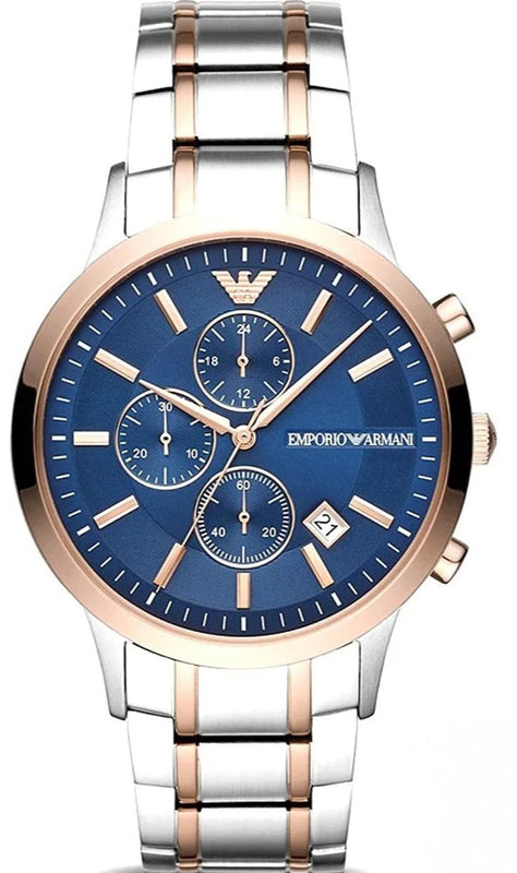 Buy Shop Emporio Armani Renato Chronograph Blue Dial Two Tone Steel Strap Watch For Men - AR80025 USA Online