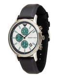 Emporio Armani Renato Chronograph Silver Dial Black Leather Strap Watch for Men - AR11473