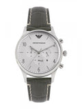 Buy Shop Emporio Armani Classic Chronograph Silver Dial Grey Leather Strap Watch For Men - AR1861 USA Online