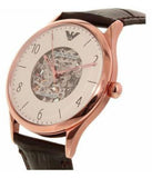 Buy Shop Emporio Armani Meccanico White Skeleton Dial Black Leather Strap Watch For Men - AR1924 USA Online