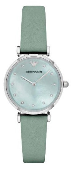 Buy Shop Emporio Armani Gianni T Bar Mother Of Pearl Blue Dial Blue Leather Strap Watch For Women - AR1959 USA Online