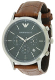 Emporio Armani Renato Chronograph Green Dial Brown Leather Strap Watch For Men - AR2493