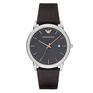 Buy Shop Emporio Armani Luigi Quartz Gray Dial Brown Leather Strap Watch For Men - AR1996 USA Online