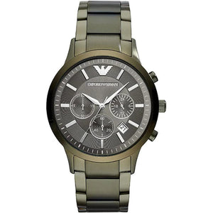 Buy Shop Emporio Armani Renato Chronograph Quartz Grey Dial Green Steel Strap Watch For Men - AR11117 USA Online