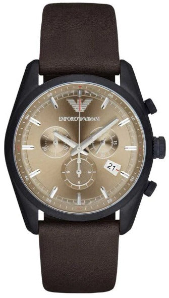 Buy Shop Emporio Armani Sportivo Chronograph Beige Dial Brown Leather Strap Watch For Men - AR6078 USA Online