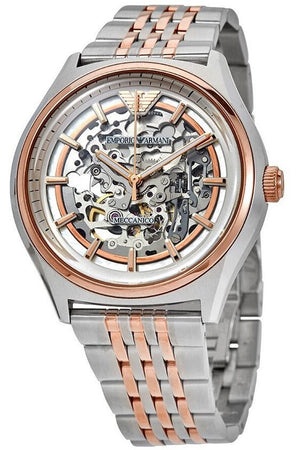 Buy Shop Emporio Armani Meccanico White Dial Two Tone Stainless Steel Watch For Men - AR60002 USA Online