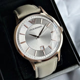 Buy Shop Emporio Armani Classic Quartz Silver Dial Beige Leather Strap Watch For Men - AR2464 USA Online