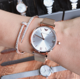 Buy Shop Emporio Armani Gianni T Bar Silver Dial Rose Gold Mesh Bracelet Watch For Women - AR1956 USA Online