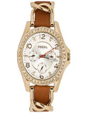 Buy Shop Fossil Riley Multifunction White Dial Orange Leather Strap Watch for Women - ES3723 USA Online