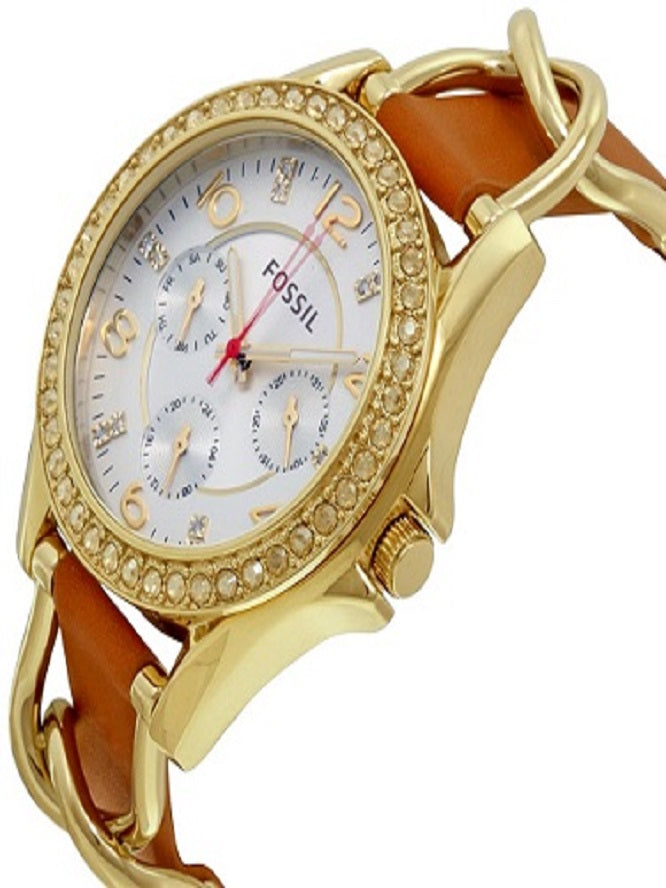 Buy Shop Fossil Riley Multifunction White Dial Orange Leather Strap Watch for Women - ES3723 USA Online