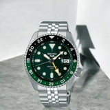 Seiko 5 Sports SKX GMT Automatic Green Dial Silver Steel Strap Watch For Men - SSK035K1