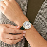 Buy Shop Fossil Jacqueline Multifunction Moonphase Mother of Pearl White Dial Green Leather Strap Watch for Women - ES5244 USA Online