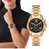 Buy Shop Michael Kors Bradshaw Chronograph Black Dial Gold Steel Strap Watch For Women - MK6959 USA Online
