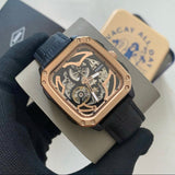 Buy Shop Fossil Inscription Automatic Skeleton Rose Gold Dial Black Leather Strap Watch for Men - BQ2572 USA Online