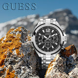 Buy Shop Guess Surge Chronograph Black Dial Silver Steel Strap Watch for Men - W1258G1 USA Online