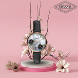 Buy Shop Fossil Jacqueline Mother of Pearl Dial Black Leather Strap Watch for Women - ES4535 USA Online