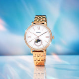 Buy Shop Fossil Jacqueline Analog Moonphase Mother of Pearl White Dial Rose Gold Steel Strap Watch for Women - ES5165 USA Online