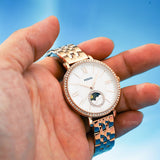 Buy Shop Fossil Jacqueline Analog Moonphase Mother of Pearl White Dial Rose Gold Steel Strap Watch for Women - ES5165 USA Online