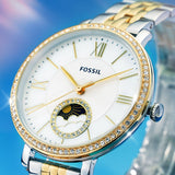 Buy Shop Fossil Jacqueline Analog Moonphase Mother of Pearl White Dial Two Tone Steel Strap Watch for Women - ES5166 USA Online