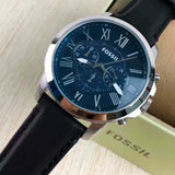Buy Shop Fossil Grant Chronograph Blue Dial Black Leather Strap Watch for Men - FS4990 USA Online