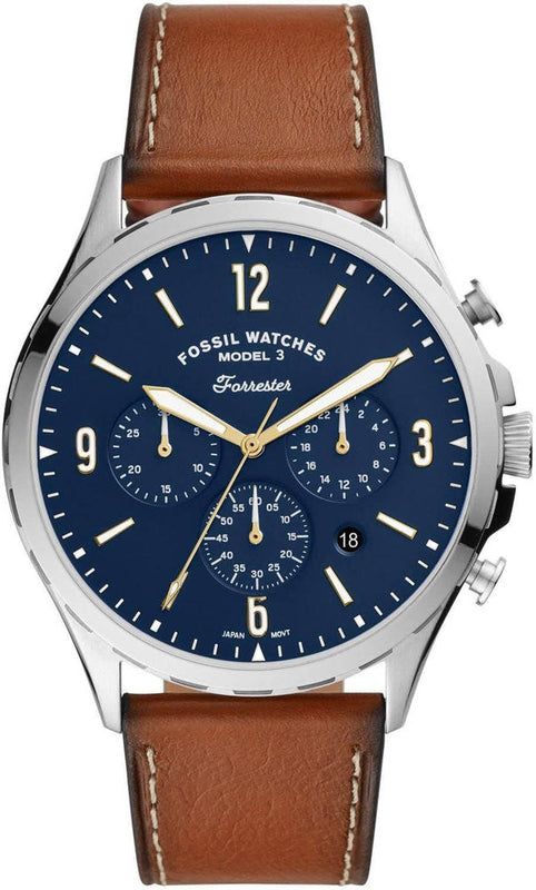 Buy Shop Fossil Forrester Chronograph Blue Dial Brown Leather Strap Watch for Men - S5607 USA Online