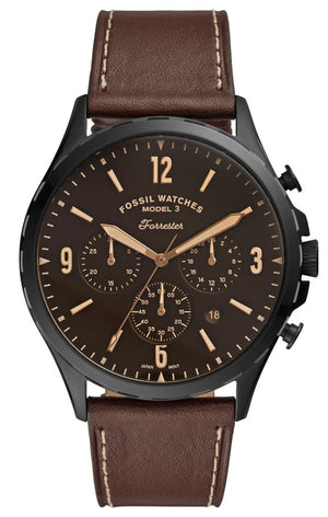 Buy Shop Fossil Forrester Chronograph Black Dial Brown Leather Strap Watch for Men - FS5608 USA Online