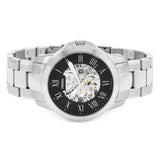 Buy Shop Fossil Grant Automatic Skeleton Black Dial Silver Steel Strap Watch for Men - ME3103 USA Online