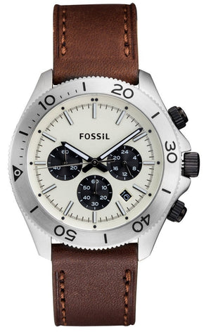 Buy Shop Fossil Retro Traveler Chronograph White Dial Brown Leather Strap Watch for Men - CH2886 USA Online