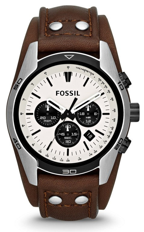 Buy Shop Fossil Coachman Chronograph White Dial Brown Leather Strap Watch for Men - CH2890 USA Online