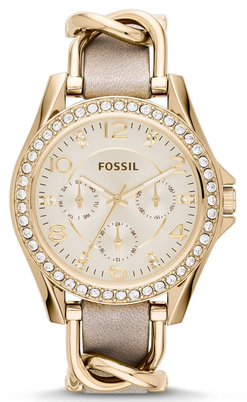 Buy Shop Fossil Riley White Dial Beige Leather Strap Watch for Women - ES3465 USA Online