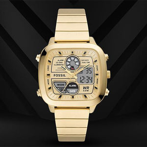 Buy Shop Fossil Retro Analog-Digital Gold Dial Gold Steel Strap Watch for Men - FS5889 USA Online