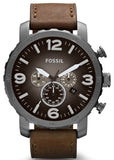 Buy Shop Fossil Nate Chronograph Grey Dial Brown Leather Strap Watch for Men - JR1424 USA Online