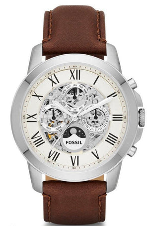 Buy Shop Fossil Grant Automatic White Dial Brown Leather Strap Watch for Men - ME3027 USA Online