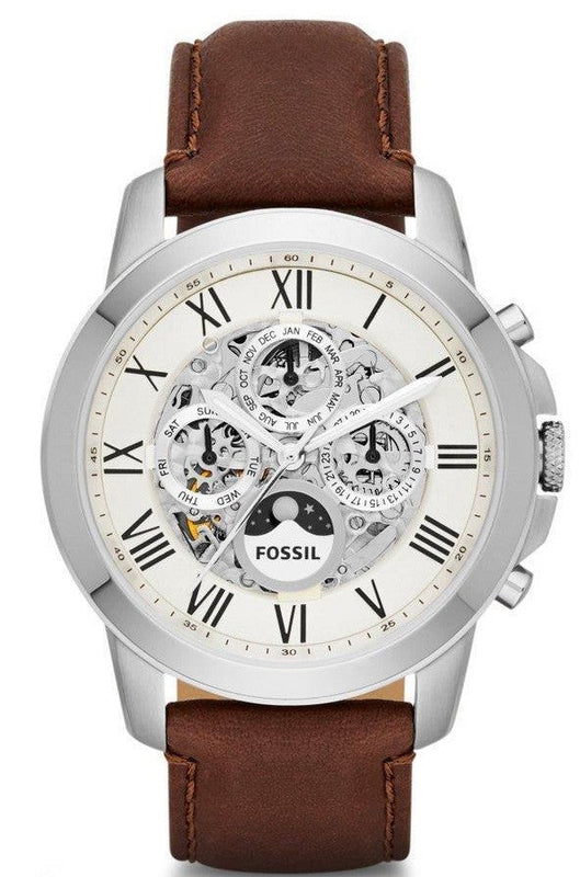 Buy Shop Fossil Grant Automatic White Dial Brown Leather Strap Watch for Men - ME3027 USA Online