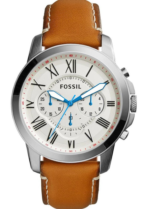 Buy Shop Fossil Grant Chronograph White Dial Brown Leather Strap Watch for Men - FS5060 USA Online