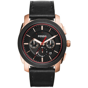 Buy Shop Fossil Machine Chronograph Black Dial Black Leather Strap Watch for Men - FS5120 USA Online