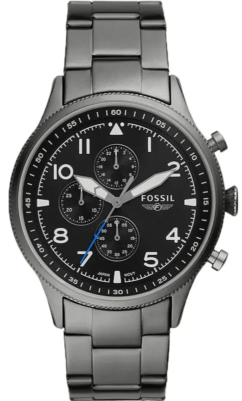 Buy Shop Fossil Retro Pilot Chronograph Black Dial Grey Steel Strap Watch for Men - FS5834 USA Online