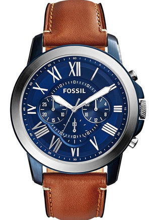 Buy Shop Fossil Grant Chronograph Blue Dial Brown Leather Strap Watch for Men - FS5151 USA Online