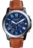 Buy Shop Fossil Grant Chronograph Blue Dial Brown Leather Strap Watch for Men - FS5151 USA Online