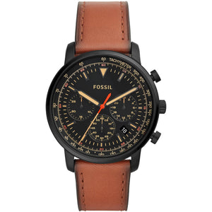 Buy Shop Fossil Goodwin Luggage Chronograph Black Dial Brown Leather Strap Watch for Men - FS5501 USA Online