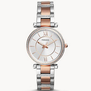 Buy Shop Fossil Carlie Silver Dial Two Tone Steel Strap Watch for Women - ES4342 USA Online