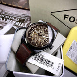 Buy Shop Fossil Everett Automatic Analog Black Dial Brown Leather Strap Watch for Men - ME3207 USA Online