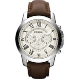 Buy Shop Fossil Grant Chronograph White Dial Brown Leather Strap Watch for Men - FS4735 USA Online