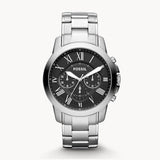 Buy Shop Fossil Grant Chronograph Black Dial Silver Steel Strap Watch for Men - FS4736 USA Online