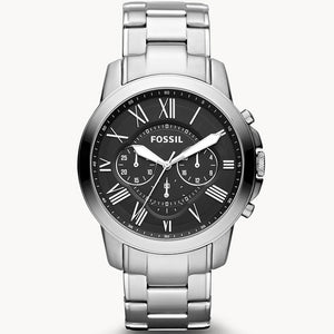 Buy Shop Fossil Grant Chronograph Black Dial Silver Steel Strap Watch for Men - FS4736 USA Online